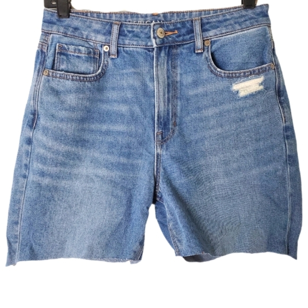 American Eagle Womens Mom Jean High Rise Stretch Denim Cutoff Shorts‎ Jorts 4